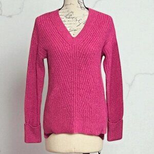 NWOT Nine West Women's XS Hot Pink Waffle Knit V-Neck Sweater
